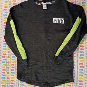 PINK Victoria's Secret Kids Long Sleeve Tee - Charcoal and Neon Yellow